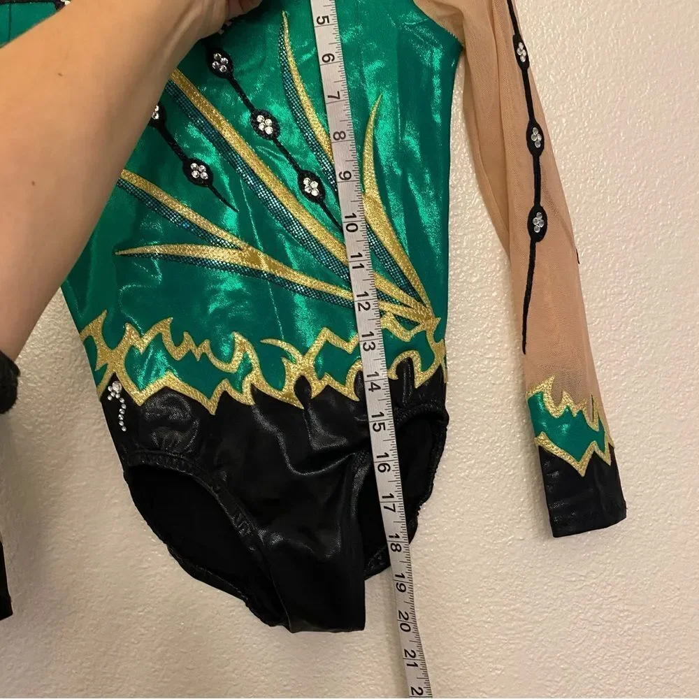 Illusion Custom gymnastics competition leotard rhythmic green rhinestone LC